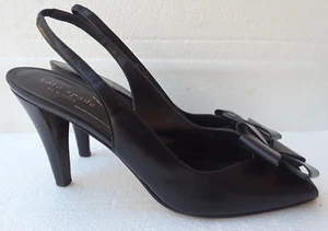 Kate Spade New York Peep Toe Pumps Black Leather Bow Flower Slingback MSRP $185 - Picture 1 of 6