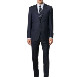 CANALI Italy Navy Black Herringbone Stripe Wool 2pc Suit Jacket Pants Set 54R 44 - Picture 1 of 17