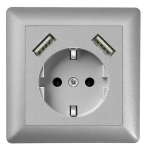 230 V USB-Steckdose, passend für Gira System 55, JUNG AS 500, uvm., Silber, Alu - Foto 1 di 3