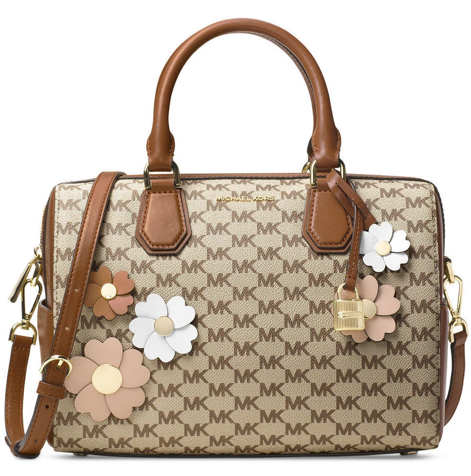 Michael Kors Flora Appliqué Mercer Medium Duffel Bag Natural Luggage 18k GP