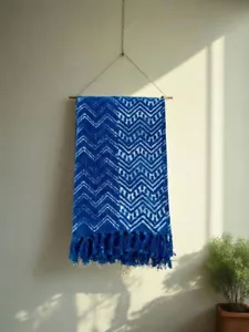 Geometric Cotton Mud Cloth Printed Indigo Sofa Throw Blanket - Picture 1 of 4