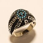 Natural Afghan Nano Turquoise Mens Ring 925 Sterling Silver Engagement Jewelry