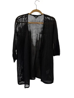 Кардиган Alfani в прозрачную полоску с длинным открытым передом черный размер XL б/у в отличном состоянии - Изображение 1 из 4