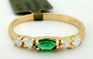 LAB CREATED EMERALD & WHITE SAPPHIRE RING 14K GOLD - New With Tag - Picture 1 of 6