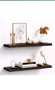 Floating Shelves for Wall Wood Shelf Set of 2, 24 inch Walnut - Picture 1 of 3
