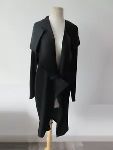 BABETTE SF black polyester microfiber open front pleated drapy coat SM - Picture 1 of 12