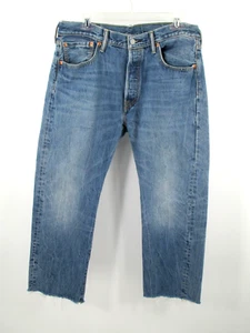 Levi's 501 Bootcut Jeans Herren Größe 34 x 25 blau Denim Knopfleiste roher Saum rotes Etikett - Bild 1 von 16