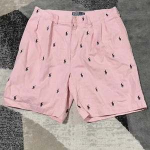 VTG Polo Ralph Lauren Shorts Men 34x8.5 Pink All Over Pony Print Tyler Chino - Picture 1 of 11