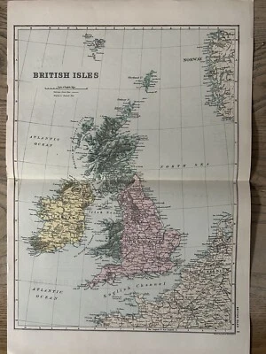Mapa antiguo coloreado a mano de las Islas Británicas de 1885 de G.W. Tocino Foto 1 de 3