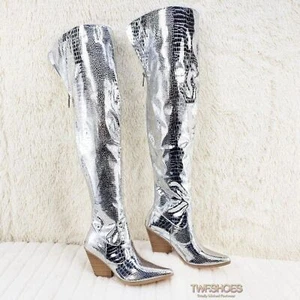 Size 6.5 Centura Silver Country Western thigh high Cowgirl Boots - Picture 1 of 12
