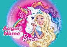 Cialda BARBIE UNICORNO con NOME Decorazione Torta Ostia Zucchero