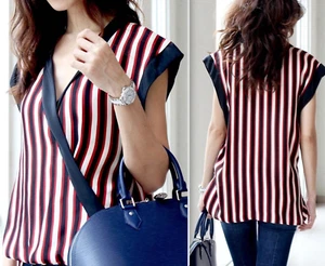 ZARA STRIPE PRINT SILK TOP CROSSOVER BLOUSE WRAP TOP MULBERRY V NECK S new - Picture 1 of 12
