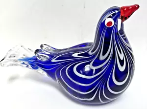 Fermacarte vintage LEONARDO Art Glass blu cobalto uccellino Germania - righe bianche - Foto 1 di 5