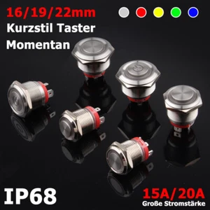 LED Kurzstil Druckschalter Metall Drucktaster Tastend 3-220V Industrie Einbau - Picture 1 of 20