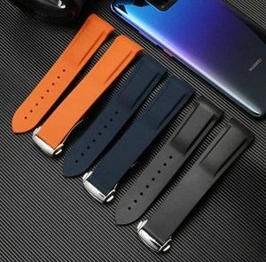 Correa de reloj de silicona de extremo curvo correa de reloj pulsera cierre de despliegue 20 22 mm - Imagen 1 de 47