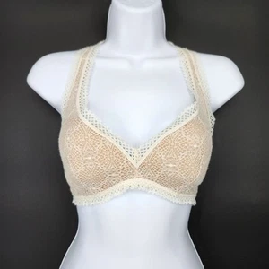 Victoria's Secret Lace Bralette Size M Ivory Nude Crochet Racerback Coquette - Picture 1 of 9