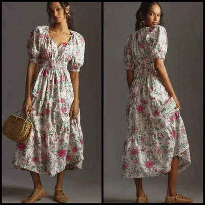Anthropologie Maxi Dress SMALL Somerset Puff Sleeve Pink Floral Cottage Romantic - Image 1 of 4
