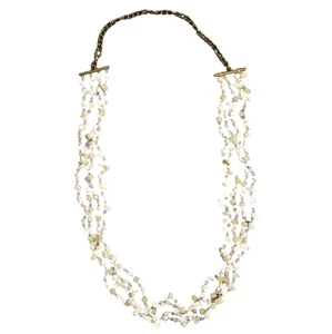 Four Strand Pearl Necklace Shell Glass Bead Brass Chain Bohemian Multi Vintage - Picture 1 of 19