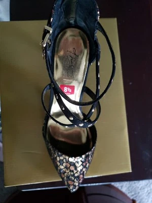 New THALIA SODI DYANA Black Leopard Strappy Stilletto Women's Dress Shoes Sz 8.5 - Image 1 of 4