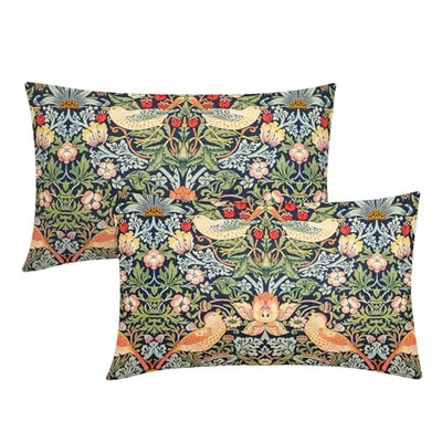 Sage Green Teal Blue Floral Lumbar Pillow 20" x 12" (Pack of 2) Green Floral - Image 1 of 4