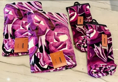 Lot of (4) Missoni Towels Purple Pink Passione Floral Black White Zig Zag SET - Image 1 of 4