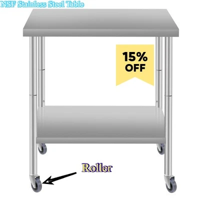 NSF stainless steel workbench with wheels 24x30 inches - essential the kitchen - Image 1 of 4