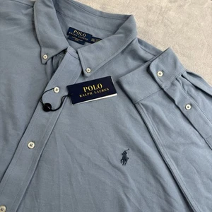 Nuevo con etiquetas Polo Ralph Lauren Para Hombres 4XLT Botones Peso Pluma Malla Manga Larga Azul - Imagen 1 de 13