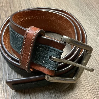 Vintage Johnston & Murphy Leather Suede Overlay Belt Mens 34 Brown Green Classy - Image 1 of 4