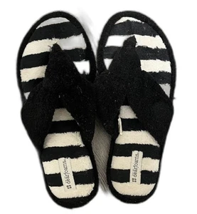 Dearfoams Thong Slipon Slippers 7/8 Black White Stripe Cushion Comfy House Shoes - Picture 1 of 3