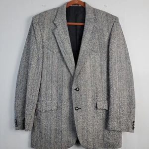 Vintage Seide Zwei Knopf Einreiher Blazer Gr. 44 L Grau Western Rodeo Ranch - Bild 1 von 12