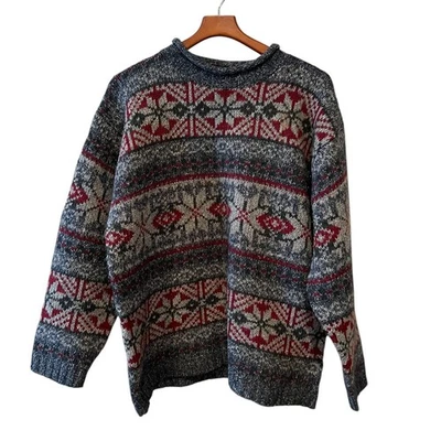 Vintage 90s Structure Soft Wool Knit roll neck Sweater Gray Blue L - Image 1 of 4