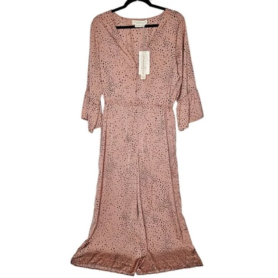 Mono Saltwater Luxe L Rosa Estampado Animal Manchado Manga Acampanada Pierna Ancha Boho Foto 1 de 4