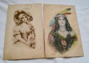 2 SCARCE C. 1916 J. KNOWLES HARE WATERCOLOR POSTCARDS PORTRAITS OF WOMEN: prett - Imagen 1 de 2