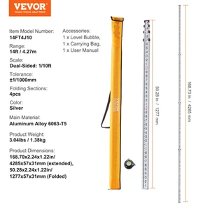 Succebuy Aluminum Grade Rod 4 Sections Telescopic Measuring Rod Double-Sided Sca - Picture 1 of 21