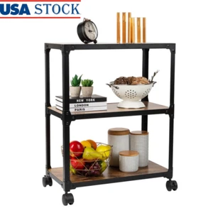 3-Tier Rolling Bar Cart Microwave Stand Storage Mobile Kitchen Office Utility US - Picture 1 of 9