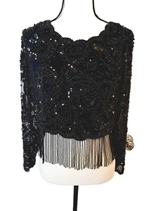 Oleg Cassini Black Tie M Top Beaded Evening Y2k  - Bild 1 von 6