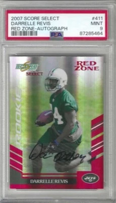 2007 Score Select DARRELLE REVIS Jets Rookie Red Zone Autograph #d/25 PSA 9 MINT - Image 1 of 2