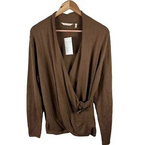 NWT Soft Surroundings Sweater Woman’s Petite Extra Large Brown Faux Wrap Buckle - Picture 1 of 21