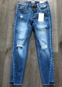 Pantalones de mezclilla ajustados VICI For Kancan talla 28 estilo desgastados dobladillo crudo nuevos - Imagen 1 de 13