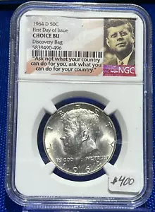 1964 D 50c KENNEDY SILBER HALF DOLLAR ENTDECKUNGSTASCHE NGC AUSWAHL BU 1 AUSGABETAG - Bild 1 von 5
