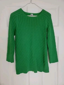 🌹Gap Women's Crewneck Ribbed Cable Knit Sweater 3/4 Sleeve Green Size M🌹 - Picture 1 of 4
