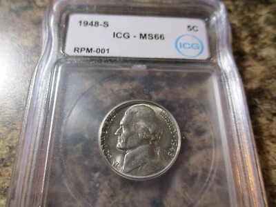 1948-S JEFFERSON NICKEL RPM S/S RPM-001 ICG MS66   801 - Image 1 of 3