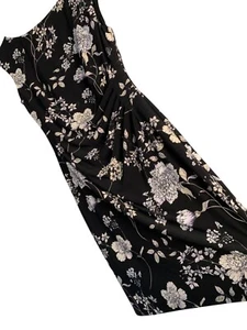 Lauren Ralph Lauren Black Floral Print Sleeveless Dress Size 10 8956 NWT Ruched - Picture 1 of 9