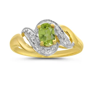 14k Yellow Gold Oval Peridot And Diamond Swirl Ring - Picture 1 of 6