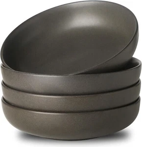 Stoneware Pasta Bowls 34oz Set of 4 Large Salad Ramen Cereal Serving Bowls Black - Picture 1 of 7
