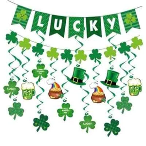 Pre-Assembled St Patrick's Day DIY Decorations, Shamrock Lucky Banner, Glitter. - Picture 1 of 4
