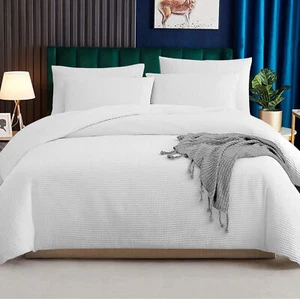 100% Pure Cotton Waffle Duvet Cover Bedding Set Pillowcases Single Double King - Picture 1 of 7