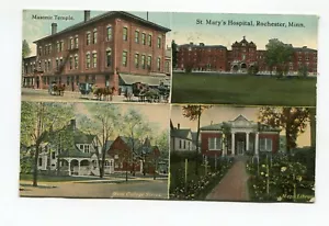 POSTCARD Rochester Minnesota St. Mary's Hospital Masonic Temple Mayo Library - Picture 1 of 2