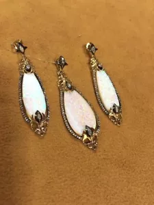 Sterling Silver Gold Vermeil Light Gilson Opal Pear Shape Earring & Pendant Set - Picture 1 of 12