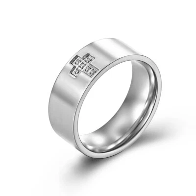 Anillo simple con banda cruzada para hombres mujeres acero inoxidable circonita moda joyería regalo Foto 1 de 4